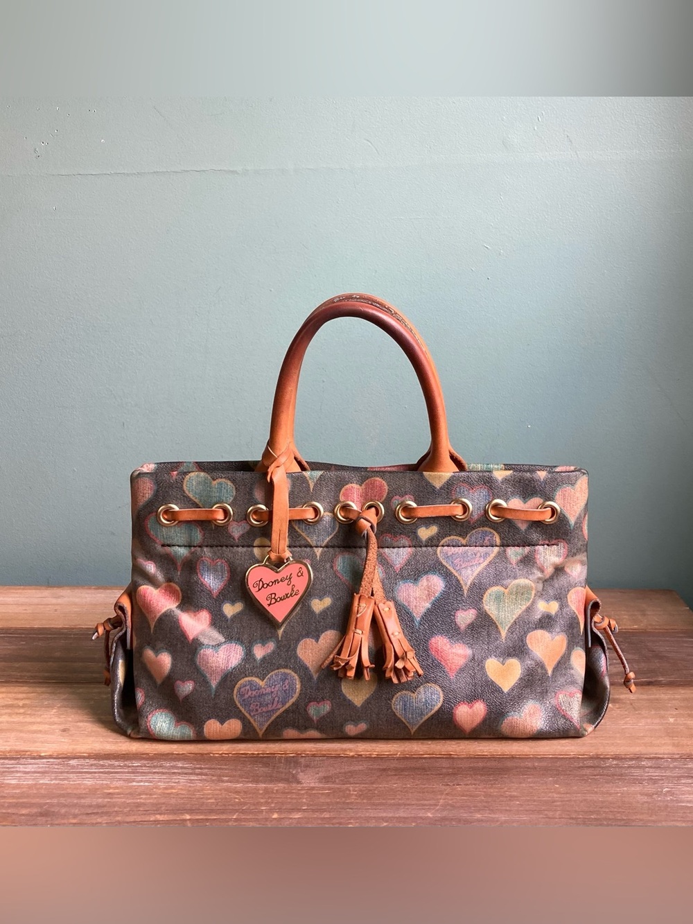 Vintage Y2K Dooney & Bourke Rainbow Hearts Top Handle Satchel Bag